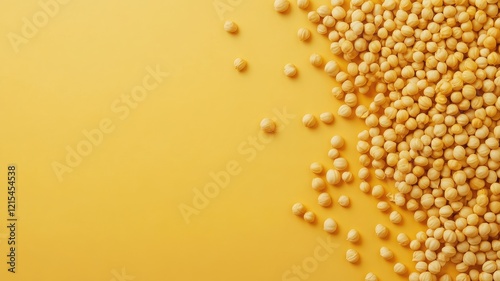 Yellow peas scattered on yellow background, minimalist composition