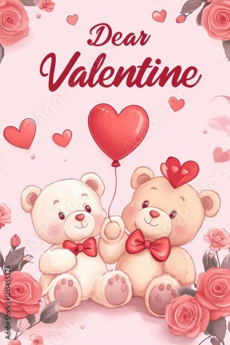 Valentine’s Day greeting card design with cute bear and text.