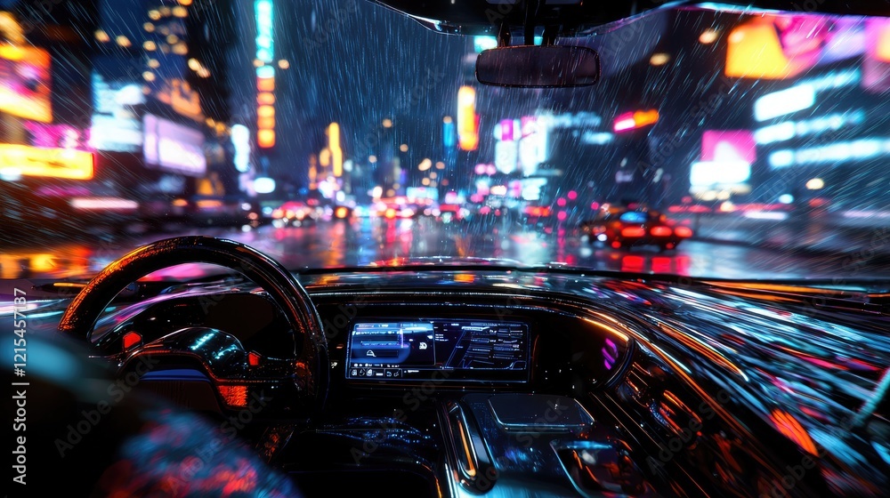 Night Drive in the Rain, Cyberpunk Cityscape Night Drive in the Rain, Cyberpunk Cityscape