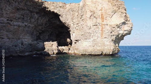 Close-up of a spectacular rock formation on the coast of the northern part of the island of Malta