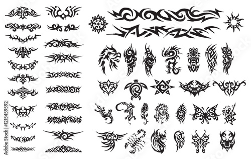 Tribal Tattoos  Silhouette Vector Pack graphic drawing illustration for stickers, streetwear, t-shirts, logos, print-on-demand, print, or branding