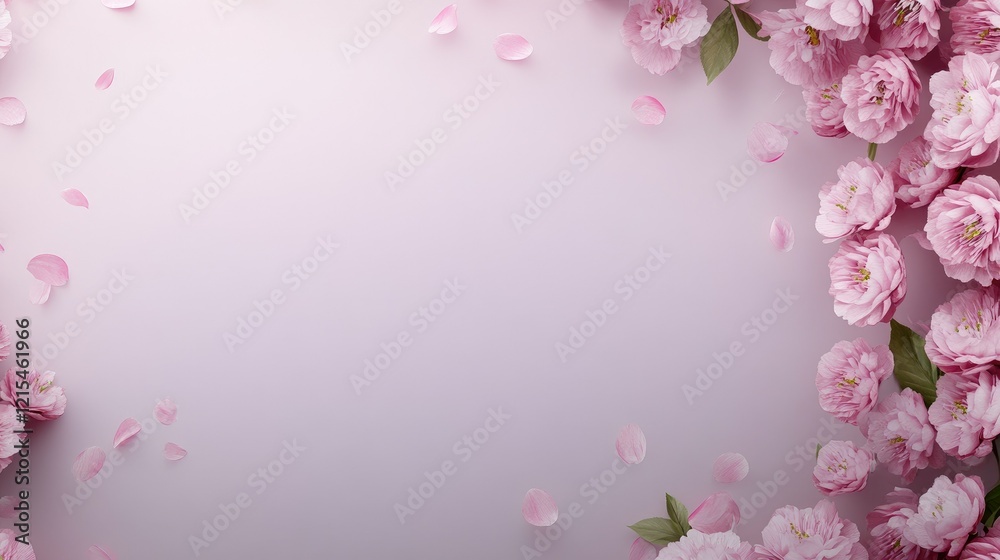 Floral arrangement featuring delicate pink blossoms and petals on a soft background creating a serene atmosphere for spring celebrations Floral arrangement featuring delicate pink blossoms and petals on a soft background creating a serene atmosphere for spring celebrations