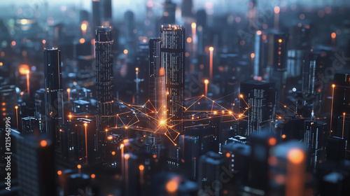 Wallpaper Mural Smart digital Innovation city with connection network reciprocity over the twilight cityscape. of future smart wireless digital city and social media networking systems that connects people with city Torontodigital.ca