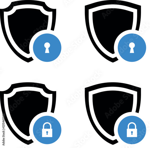 Shield icon or security shield protection icon with lock symbol privacy icon , secure private security icons - padlock icon button - Keyhole icon, Door key hole butto