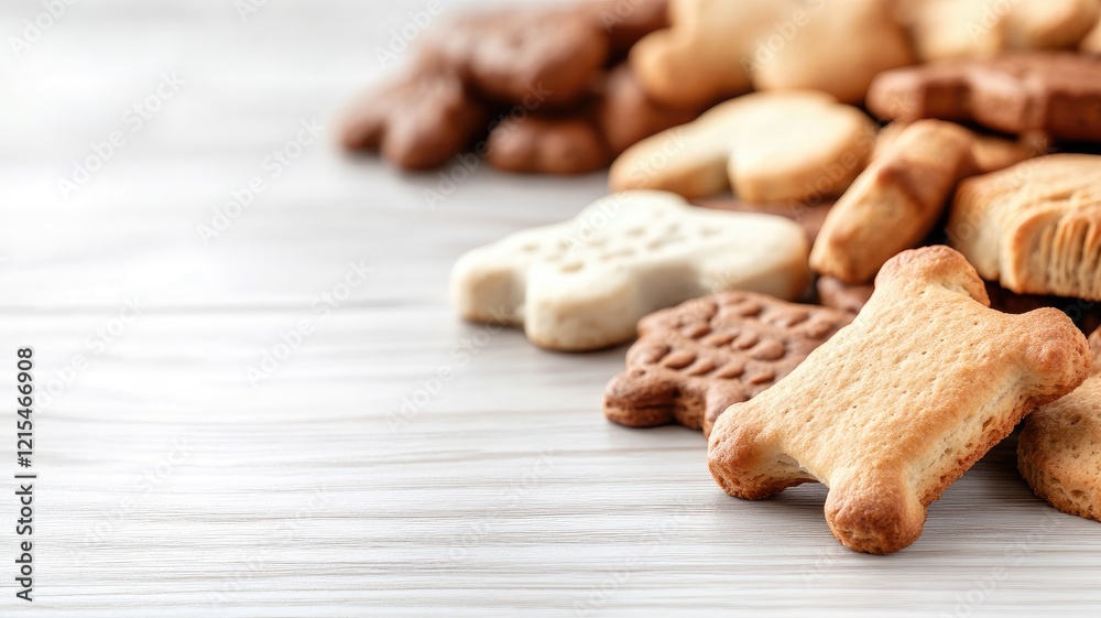 Heap of bone-shaped dog biscuits on wooden surface Heap of bone-shaped dog biscuits on wooden surface
