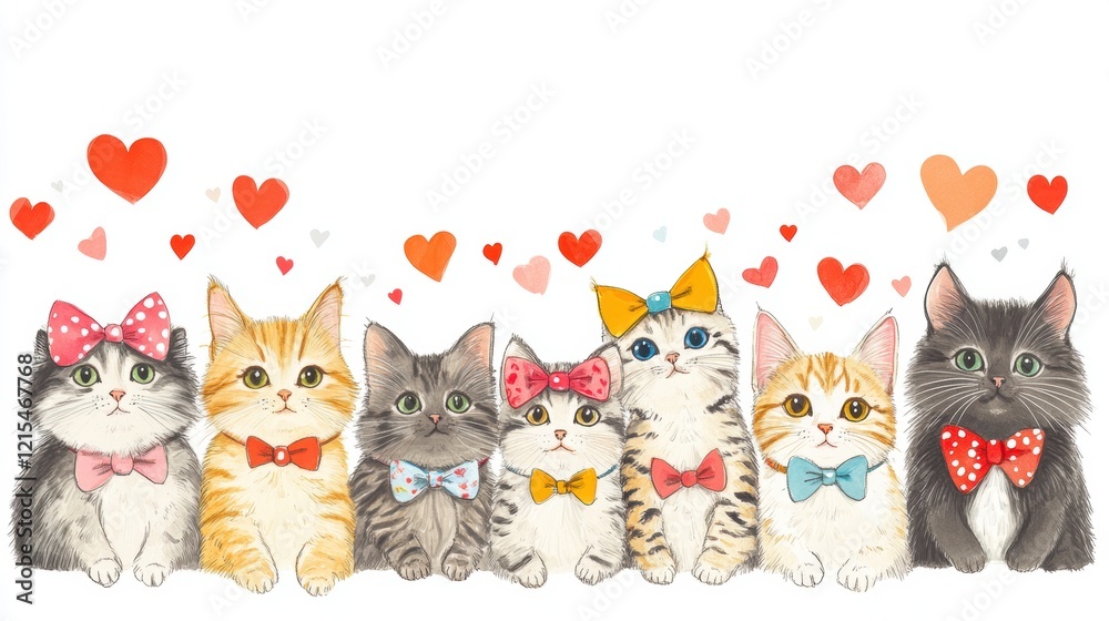 Cute cat with red heart for Valentine’s Day greeting card design