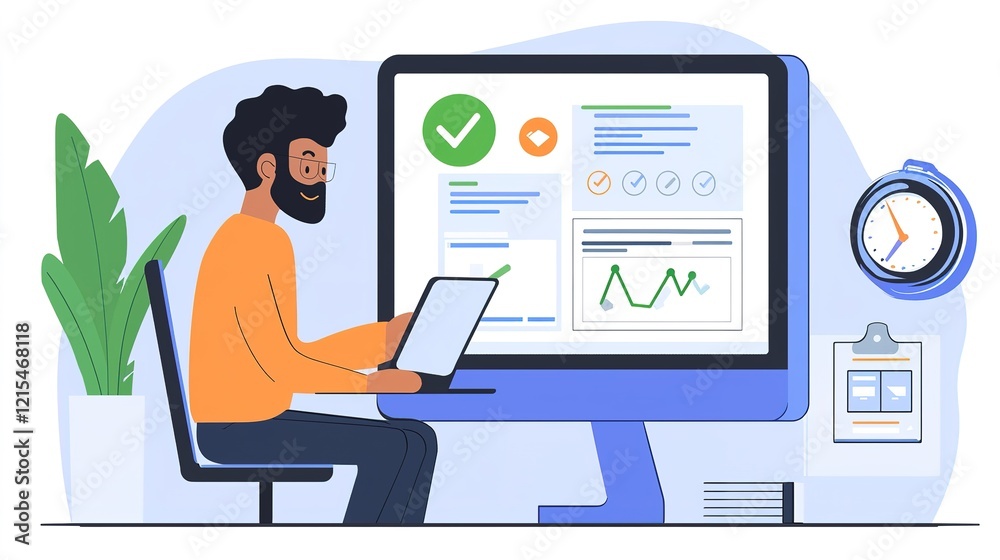 Quality monitoring chaos in workplace efficiency office digital art online environment informative concept Quality monitoring chaos in workplace efficiency office digital art online environment informative concept