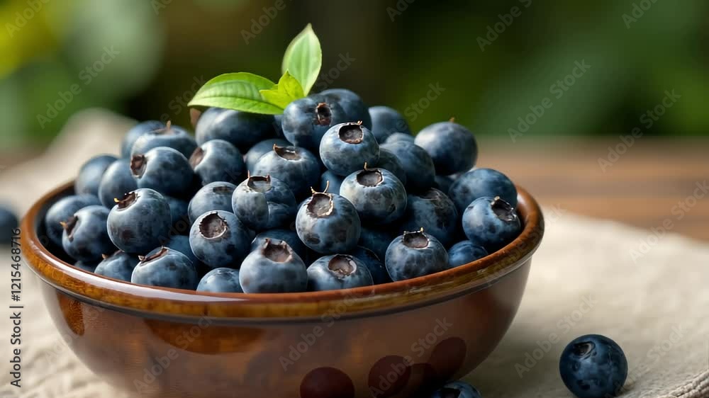 Fresh juicy blueberries in rustic bowl on wooden table Fresh juicy blueberries in rustic bowl on wooden table