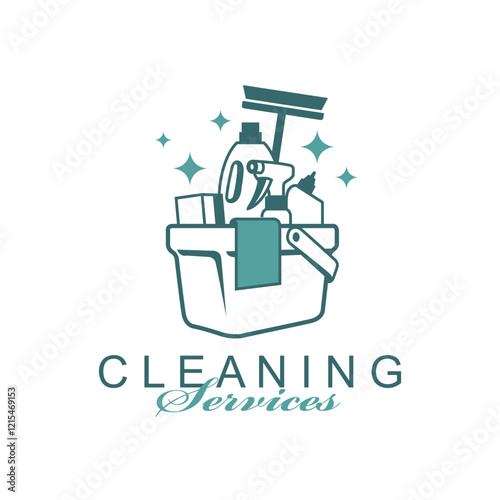 cleaning service design with chemical products in bucket isolated on white background