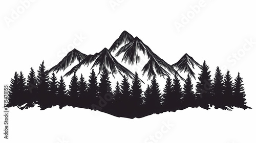 Silhouette of a mountain range with pine trees, nature vector landscape. Dawn Ridge. Illustration