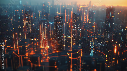 Wallpaper Mural Smart digital Innovation city with connection network reciprocity over the twilight cityscape. of future smart wireless digital city and social media networking systems that connects people with city Torontodigital.ca