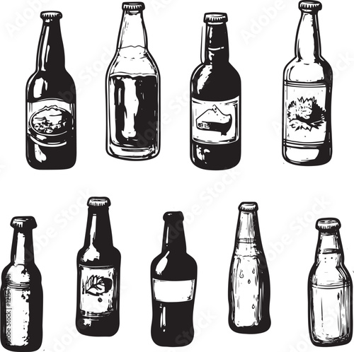 set of beer bottles rubber stamps