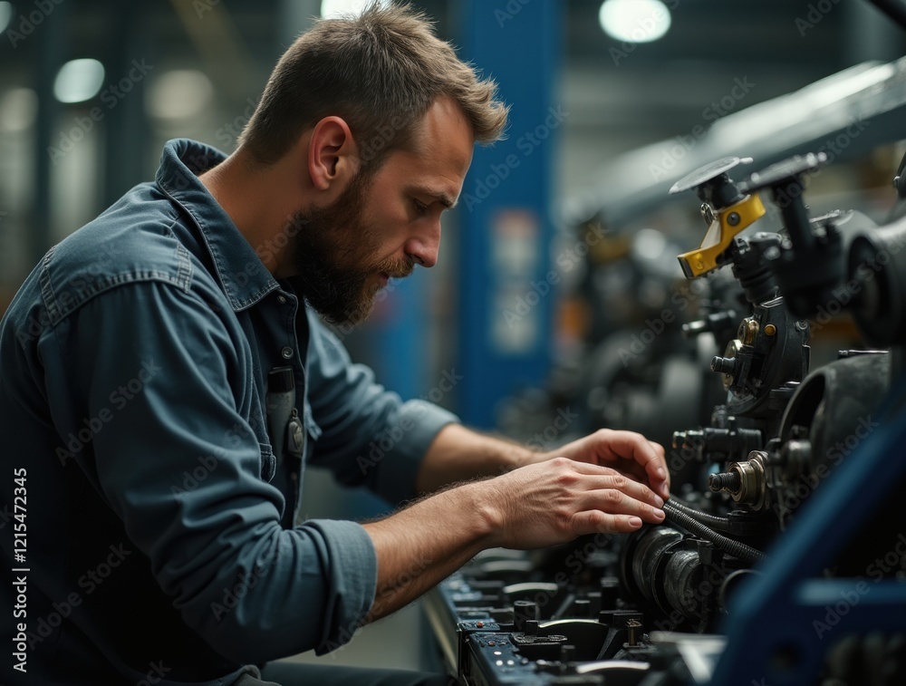 A man works at a machine in a factory A man works at a machine in a factory