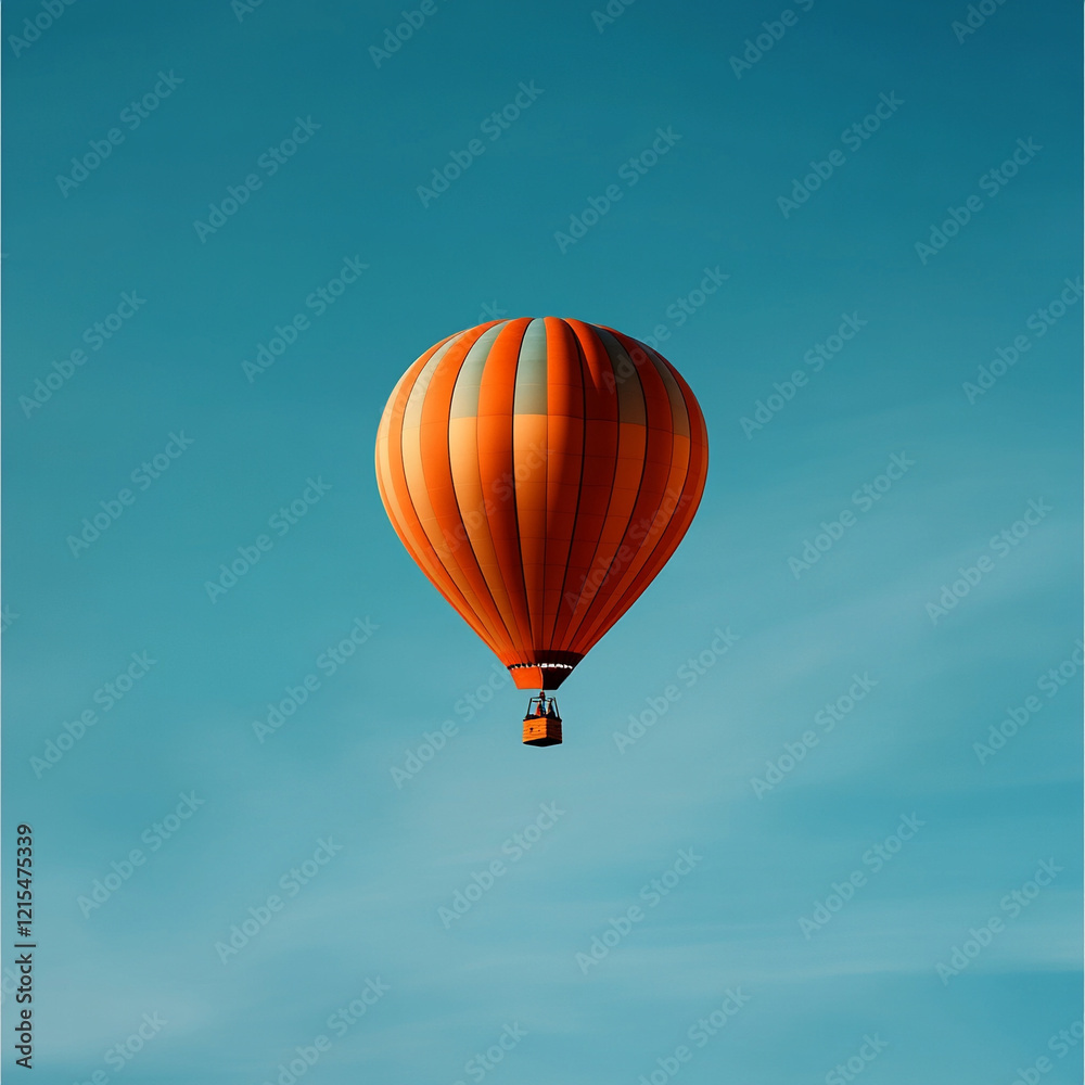 Orange hot air balloon soaring in clear blue sky Orange hot air balloon soaring in clear blue sky