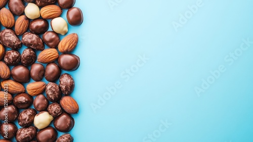 Wallpaper Mural Assorted chocolate-covered almonds on blue background Torontodigital.ca
