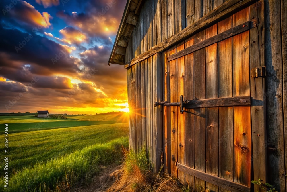 Silhouette of Old Rotten Barn Door at Sunset - Rustic Farm Scene Silhouette of Old Rotten Barn Door at Sunset - Rustic Farm Scene