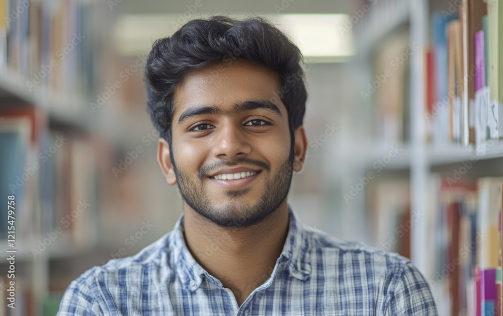 Obraz premium Smiling Young Man in Library