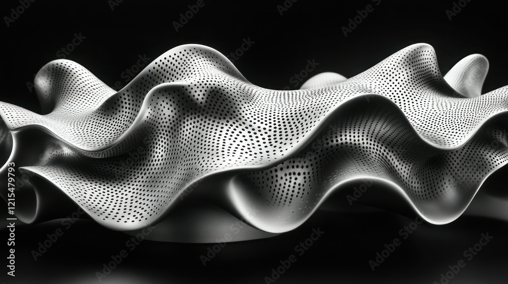 Naklejka premium Abstract 3D-printed wave sculpture, dark background, design concept