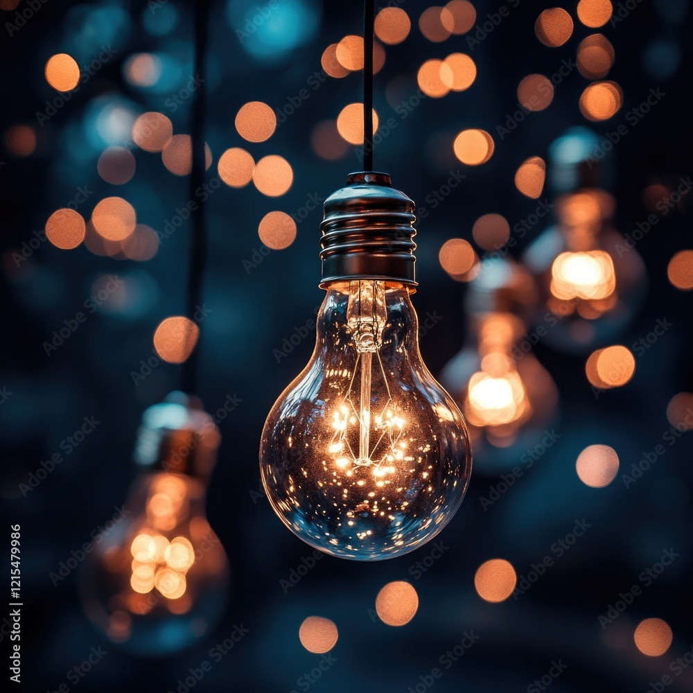 Festive Light Bulbs Hanging from a String Festive Light Bulbs Hanging from a String