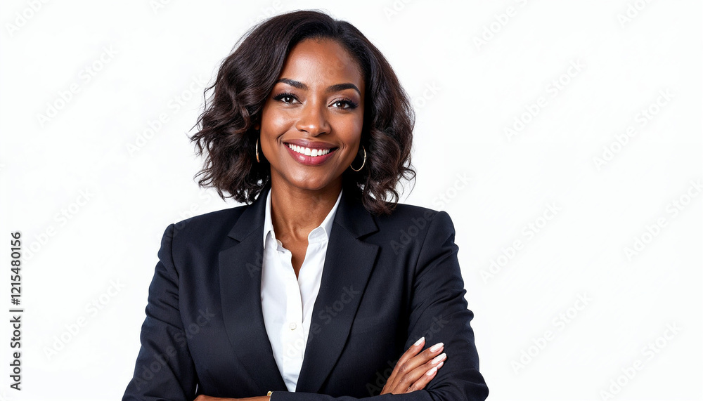 Confident African American woman politician in a tailored suit, exuding leadership. Confident African American woman politician in a tailored suit, exuding leadership.
