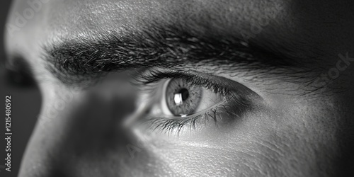 Close-up of a male eye in black and white, with a cinematic aesthetic photo