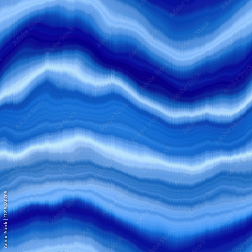 Obraz premium Modern summer striped blur wash seamless pattern background for trendy beach wear and coastal living designs. Repeatable alcohol ink bleed effect in blue white indigo colors