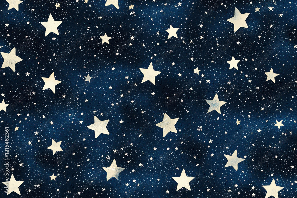 Seamless cosmic pattern featuring bright stars over a deep navy-blue background for a minimalist celestial aesthetic Seamless cosmic pattern featuring bright stars over a deep navy-blue background for a minimalist celestial aesthetic