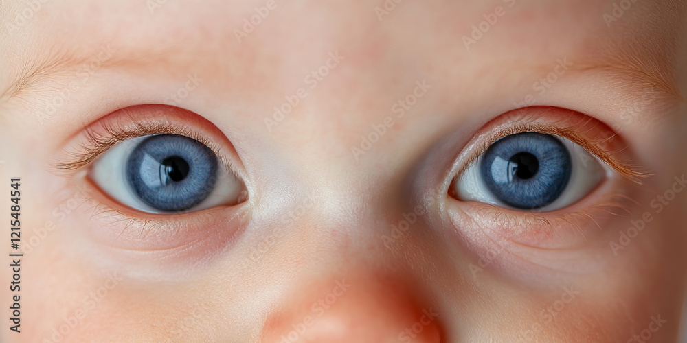Naklejka premium Close-up of Infant's Blue Eyes and Facial Features