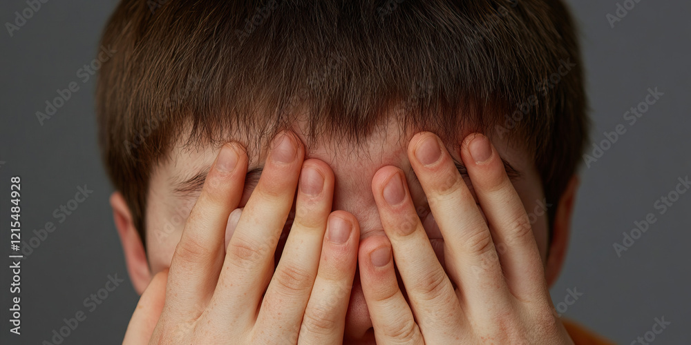 Close-up of Person with Hands Covering Face Close-up of Person with Hands Covering Face