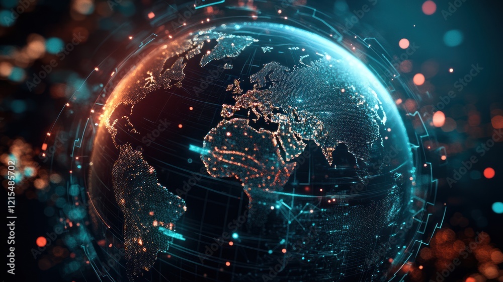 Obraz premium Digital Earth: A Global Network Visualization