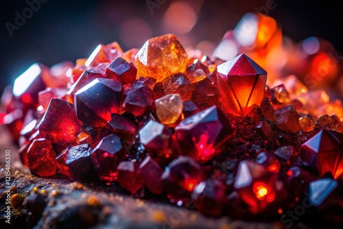 Sparkling Garnet Druse: Close-Up Night Photography of Gemstone Crystals photo