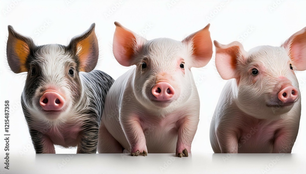 three pigs on a white background the image showcases different poses and angles of the animals emphasizing their natural textures and features perfect for farm or agricultural themes three pigs on a white background the image showcases different poses and angles of the animals emphasizing their natural textures and features perfect for farm or agricultural themes