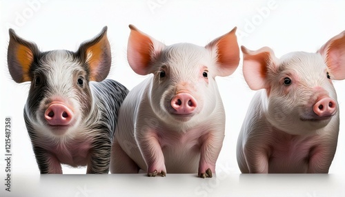 three pigs on a white background the image showcases different poses and angles of the animals emphasizing their natural textures and features perfect for farm or agricultural themes photo