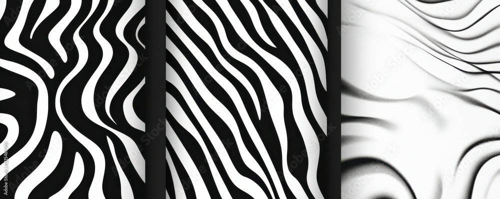 Fototapeta premium Black and white abstract zebra stripe patterns with wavy lines