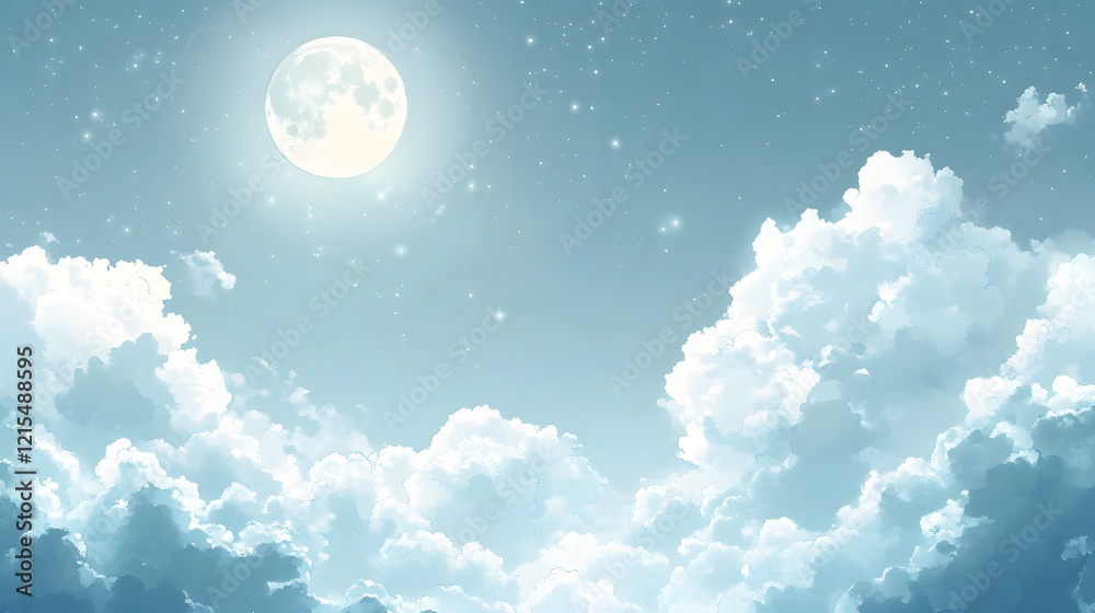 Serene Night Sky with Full Moon and Clouds Serene Night Sky with Full Moon and Clouds