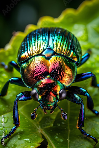 macro photography insect beetle with iridescent close up photo