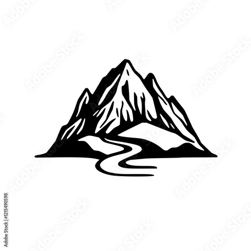 Majestic Mountain Peak and Winding River: A Serene Landscape View