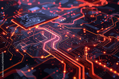 Futuristic Electronic Circuit Board with Glowing Network Connections