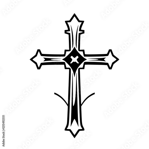 Ornate Cross: A Symbol of Faith and Spirituality.  A detailed graphic design representing Christian faith, hope, and redemption.