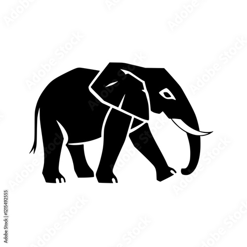 Majestic African Elephant Silhouette: A Powerful Black and White Vector Graphic photo