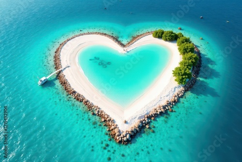 Heart-shaped isle, white sand beaches, clear water, paradise, beautiful, clear