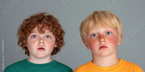 Portrait of Two Boys with Different Hair Colors and Complexions photo