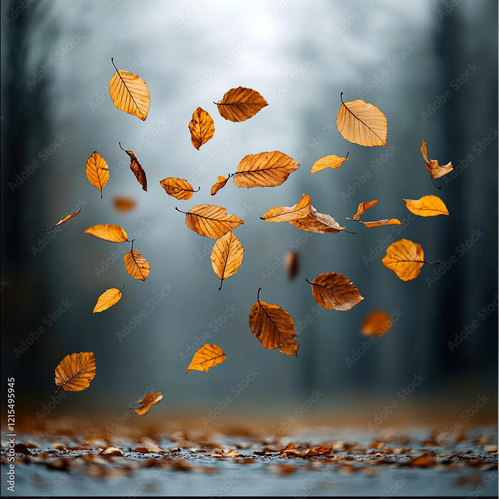 Floating autumn leaves create a magical forest ambiance Floating autumn leaves create a magical forest ambiance
