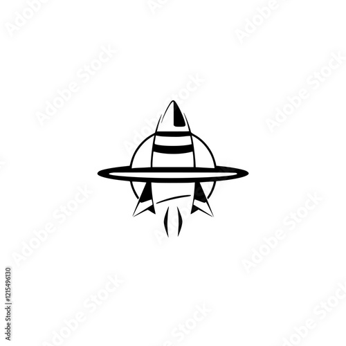 Space Rocket Launch: Futuristic Minimalist Vector Icon Graphic.  A symbolic representation of space exploration, innovation, and technological advancement.