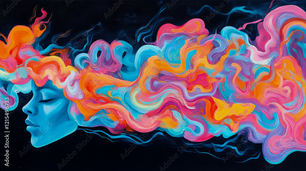 Fototapeta premium Abstract female face with vibrant swirling hair