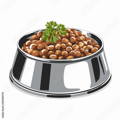 Illustration of a Pet Food Bowl with Fresh Garnish
