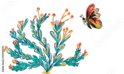 flowers and butterflies and copy space for text