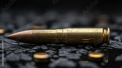 Close-up Cartridge, dark background, scattered bullets, ammunition