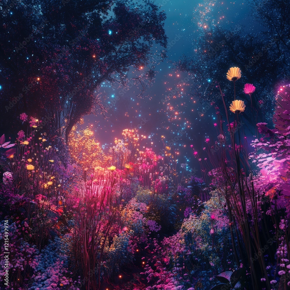 Fototapeta premium Enchanting Luminescent Flora Illuminates A Mystical Forest Night