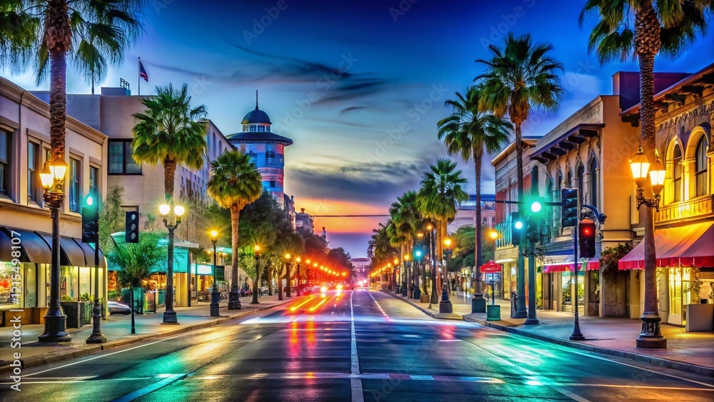 Obraz premium Salinas California Night Street Scene - Illuminated Search Bar at Night